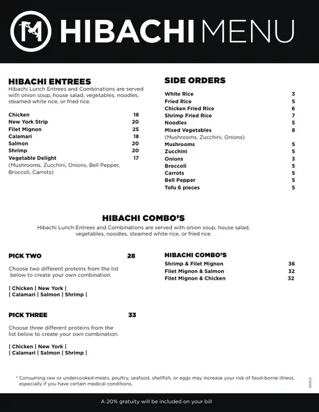 Preview of the Mito lunch and hibachi menu